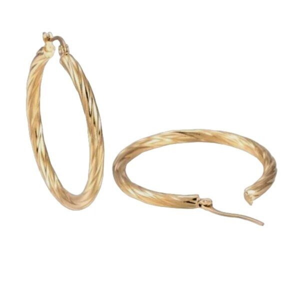 1 1/2 Inch 42mm Swirl Hoop Pierced Post Earrings Gold Tone - Picture 3 of 6